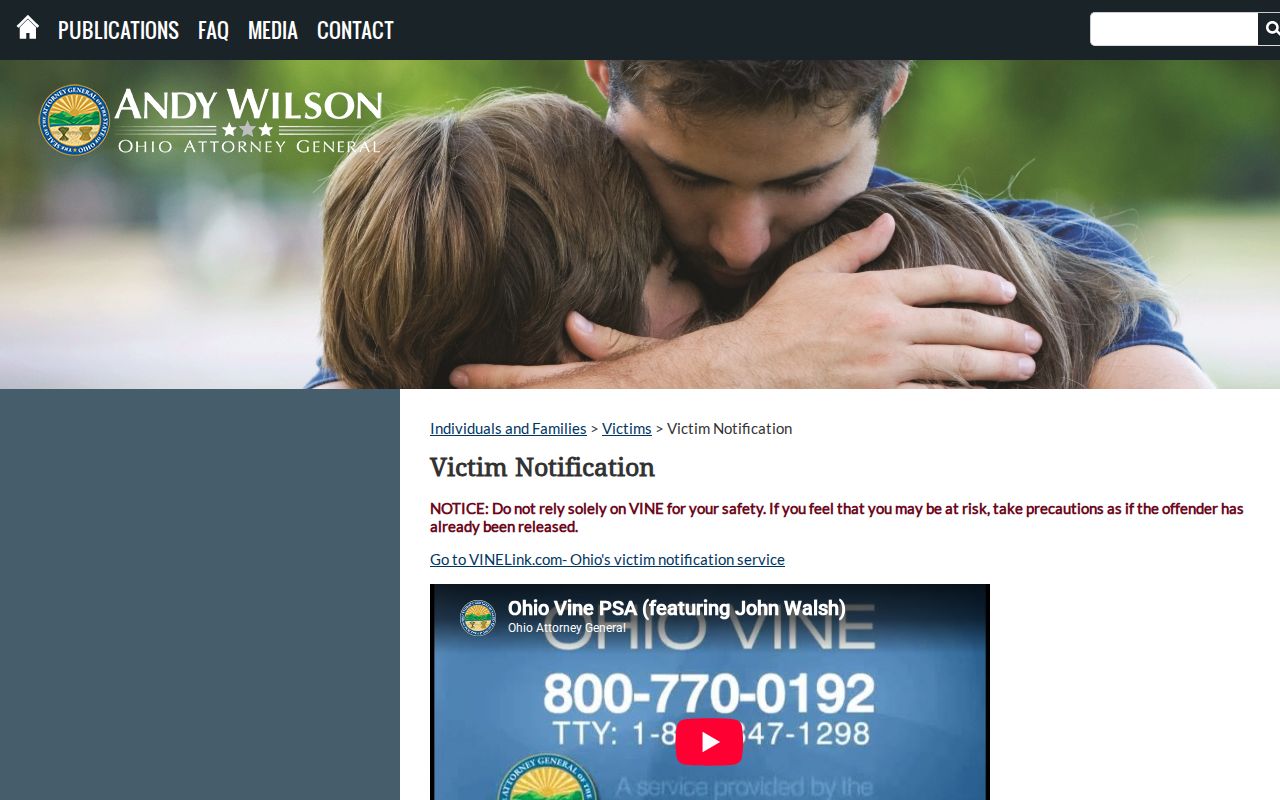 Ohio VINE release coverage and notification instructions for Cuyahoga County