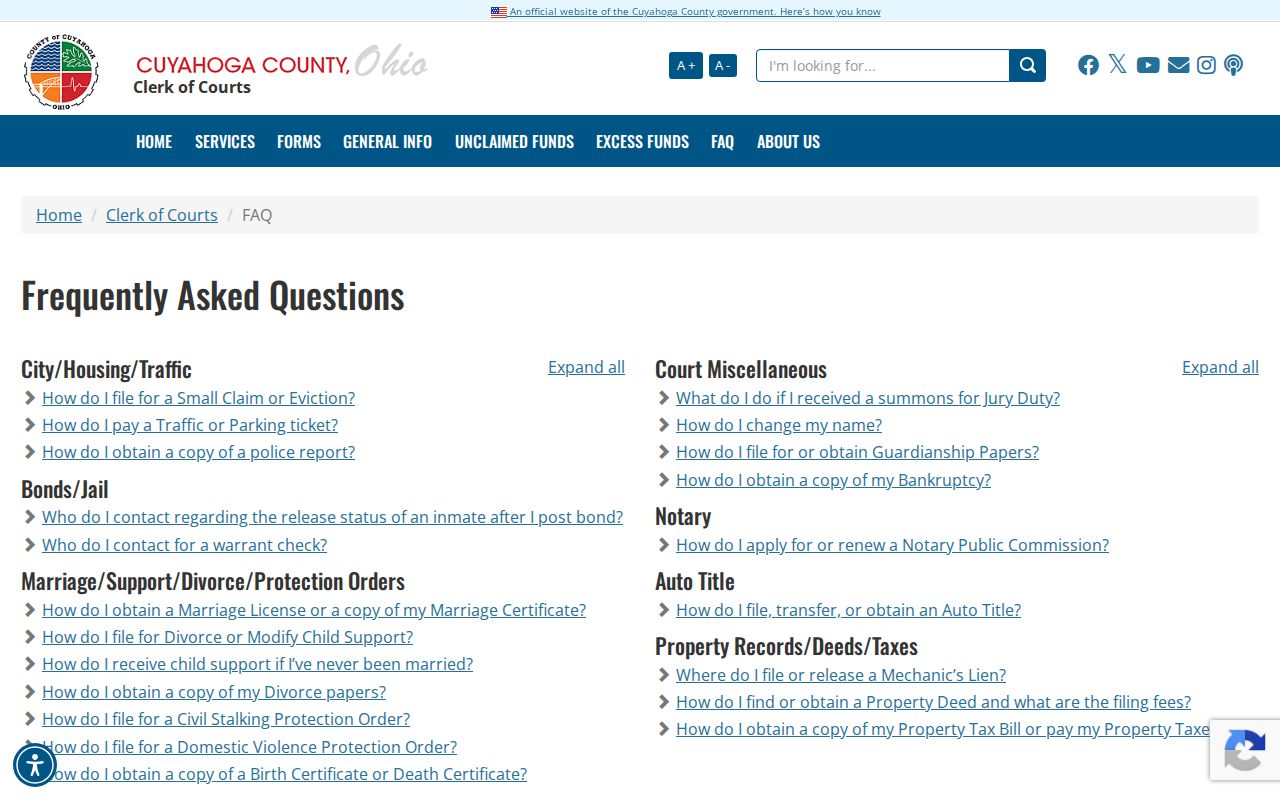 Cuyahoga County Release Desk instructions for release status