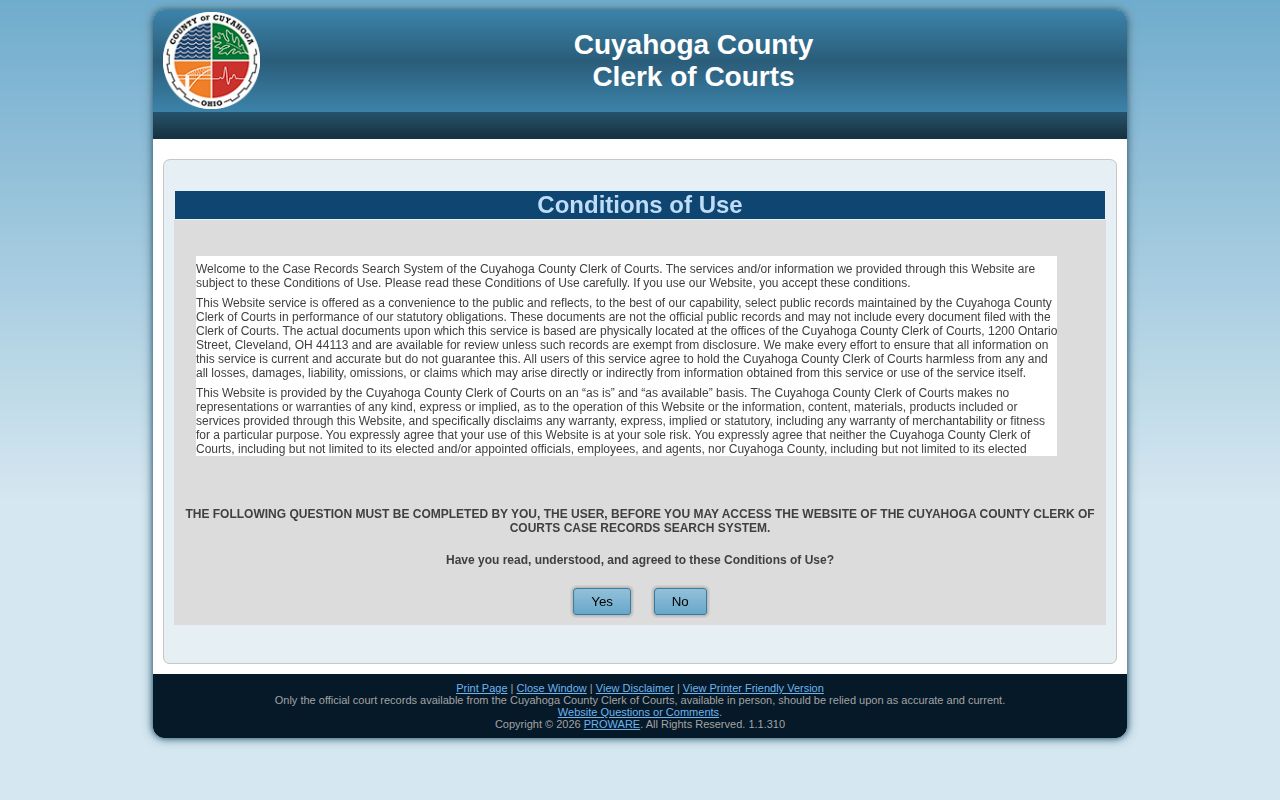 Cuyahoga County court docket search for released-inmate case records